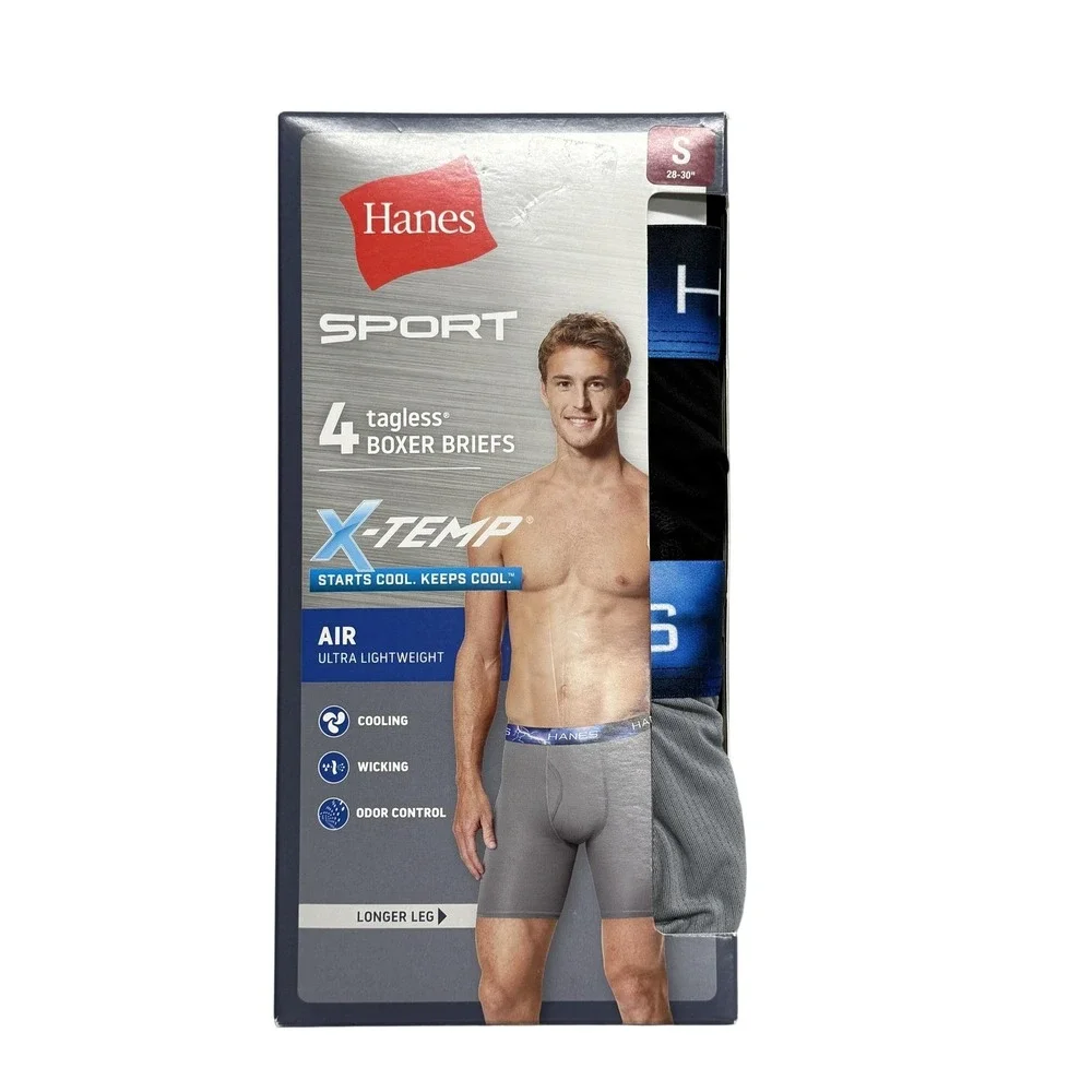 Hanes Sport Boxer Briefs Mens Small Multicolor X-Temp Air 4 Pack Tagless